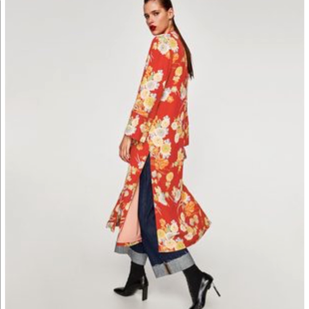 Zara red floral kimono